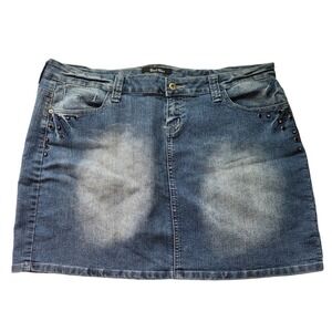 Sweet Vibes Denim Skirt Womens 18 Medium Wash Studded Mini Stretch Y2K Grunge